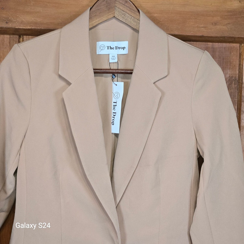 The Drop Womens XXS‎ Blazer Tan Single Button Notch Lapel Office Casual